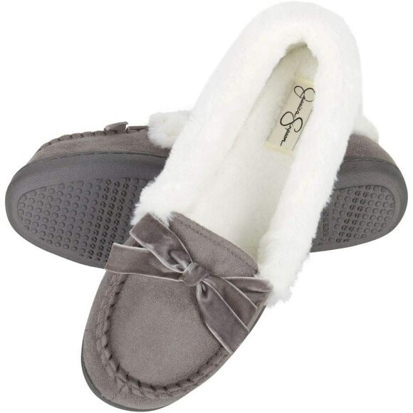 Women's Gray Bow Faux Fur Collar Pull On Plush Lining Slipper Boot Shoes - Picture 3 of 8